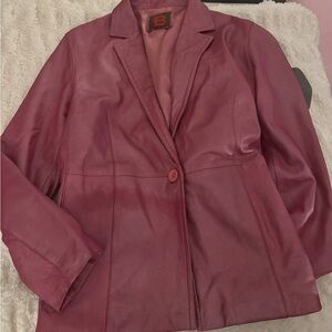 Vintage Bernardo Collection Women's Pink Leather Jacket ties 1 button M ? Barbie